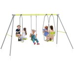 Balançoire portique enfant 3 en 1 structure métal vert Balançoire portique enfant 3 en 1 structure métal vert