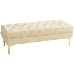 Banc banquette capitonn pitement mtal dor velours beige