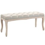 Banc banquette capitonne style classique chic pieds bois lin beige