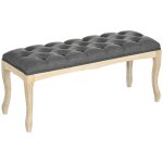 Banc banquette capitonne style classique chic pieds bois lin gris