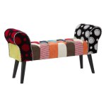 Banc en bois et tissu patchwork multicolore 102x31x54 cm