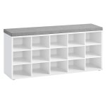 Banc  chaussures assise rembourre et 15 compartiments blanc et gris