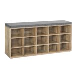 Banc  chaussures assise rembourre et 15 compartiments chne et gris