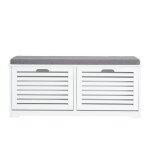 Banc  chaussures effet bois blanc avec 2 abattants et 1 coussin
