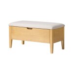 Banc en chne massif 90 cm, assise beige