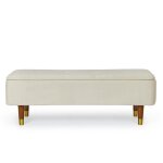 Banc coffre 2 places en velours et pitement en bois