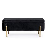 Banc coffre 2 places en velours et pitement or noir