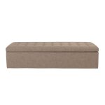 Banc coffre en bois avec revêtement tissu taupe - l140 cm Banc coffre en bois avec revêtement tissu taupe - l140 cm