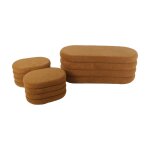 Banc coffre bouclette rouille avec 2 poufs de rangement Banc coffre bouclette rouille avec 2 poufs de rangement