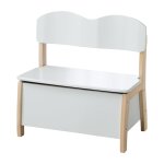 Banc coffre  jouets avec dossier en bois bicolore blanc