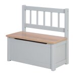 Banc coffre  jouets avec dossier en bois massif bicolore taupe