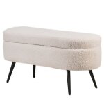 Banc coffre en m�tal et bouclettes blanches