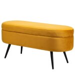 Banc coffre en m�tal et velours jaune moutarde