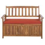 Banc coffre de rangement en bois d'acacia avec coussin Banc coffre de rangement en bois d'acacia avec coussin