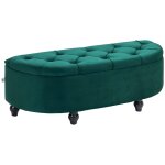 Banc coffre de rangement demi - cercle rev�tement velours vert