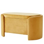 Banc coffre avec rangement en velours jaune moutarde