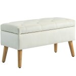 Banc de rangement avec couvercle tissu effet velours et bois crme