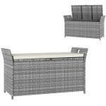 Banc de rangement extérieur coussin amovible résine tressée blanc Banc de rangement extérieur coussin amovible résine tressée blanc