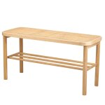 Banc avec rangement en pin massif et rotin