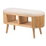 Banc avec rangement en pin et velours beige