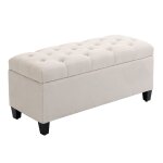 Banc de rangement pouf salon capitonn� blanc
