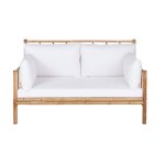 Banquette 2 places en bambou et coussins blancs