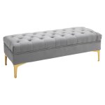 Banquette capitonne style classique mtal dor velours gris clair