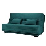 Banquette clic - clac, matelas 17 cm en tissu polyester bleu canard