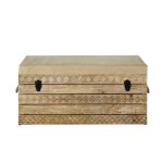 Banquette coffre en bois de manguier et coton beige fonc