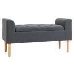Banquette coffre rangement 2 en 1 style chesterfield aspect lin gris