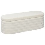 Banquette coffre de rangement - bout de lit - effet laine bouclé crème Banquette coffre de rangement - bout de lit - effet laine bouclé crème