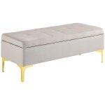 Banquette coffre de rangement effet capitonne mtal dor velours gris