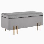 Banquette coffre de rangement velours gris clair pi�tement m�tal dor�