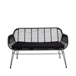 Banquette indoor / outdoor aspect rotin et mtal avec coussin bordeaux -