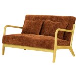 Banquette scandinave 2 places en bois et tissu terracotta
