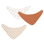 Bavoirs bandanas en gaze de coton biologique blanc et marron (x3)
