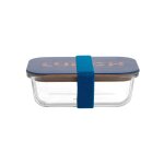 Bento en verre transparent et couvercle bleu et orange