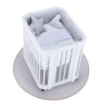 Berceau ovale en blanc 55x70 cm avec matelas et textile gris clair Berceau ovale en blanc 55x70 cm avec matelas et textile gris clair