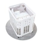Berceau ovale en blanc 55x70 cm avec matelas et textile imprimé forêt Berceau ovale en blanc 55x70 cm avec matelas et textile imprimé forêt