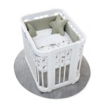 Berceau ovale en blanc 55x70 cm avec matelas et textile imprimé jungle Berceau ovale en blanc 55x70 cm avec matelas et textile imprimé jungle