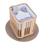 Berceau ovale en bois 55x70 cm avec matelas et textile gris Berceau ovale en bois 55x70 cm avec matelas et textile gris