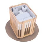 Berceau ovale en bois 55x70 cm avec matelas et textile gris clair Berceau ovale en bois 55x70 cm avec matelas et textile gris clair