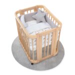 Berceau ovale en bois 55x70 cm avec matelas et textile imprimé forêt Berceau ovale en bois 55x70 cm avec matelas et textile imprimé forêt