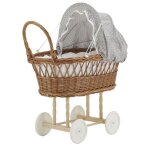 Berceau de poupe en osier buff tissu gris