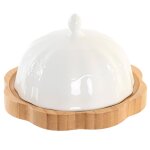 Beurrier rond en porcelaine blanche et bambou 17. 5x17. 5x10cm