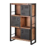 Bibliothèque 3 étagères 3 portes bois d'acacia et métal Bibliothèque 3 étagères 3 portes bois d'acacia et métal
