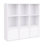 Bibliothque 3 placards avec portes en bas effet bois blanc