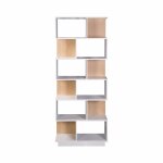 Biblioth�que avec 6 �tag�res en agglom�r� blanc et marron clair