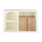 Biblioth�que basse 2 portes 1 niche blanc cr�me l140