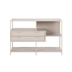 Bibliothque basse scandinave 2 tiroirs et 3 tagres mtal grge